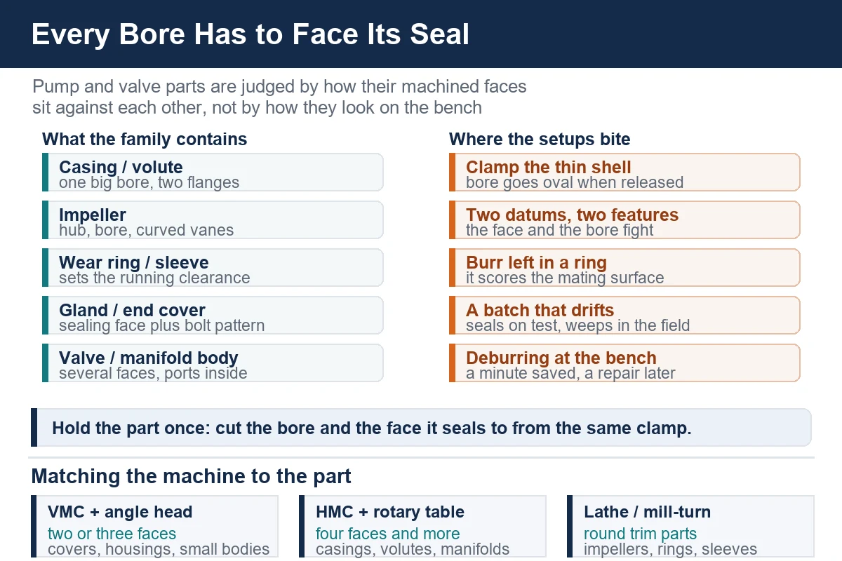 CNC machining of pump and fluid power parts - the features that decide whether the assembly seals