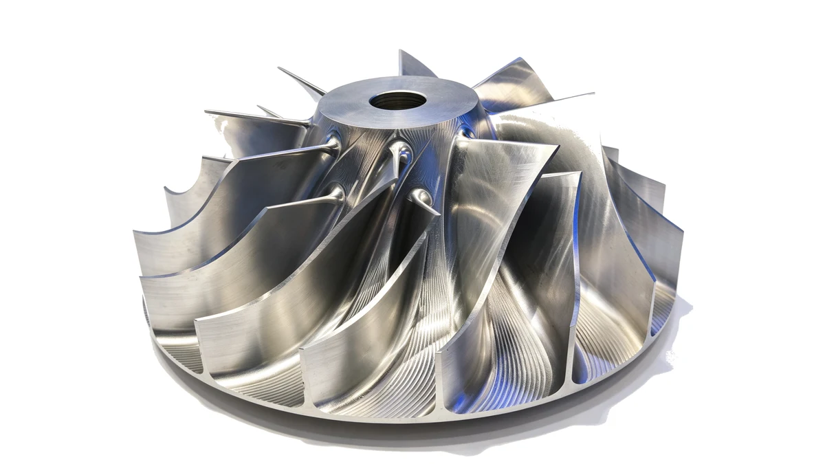 Machined centrifugal impeller with finished flow surfaces straight off the machine