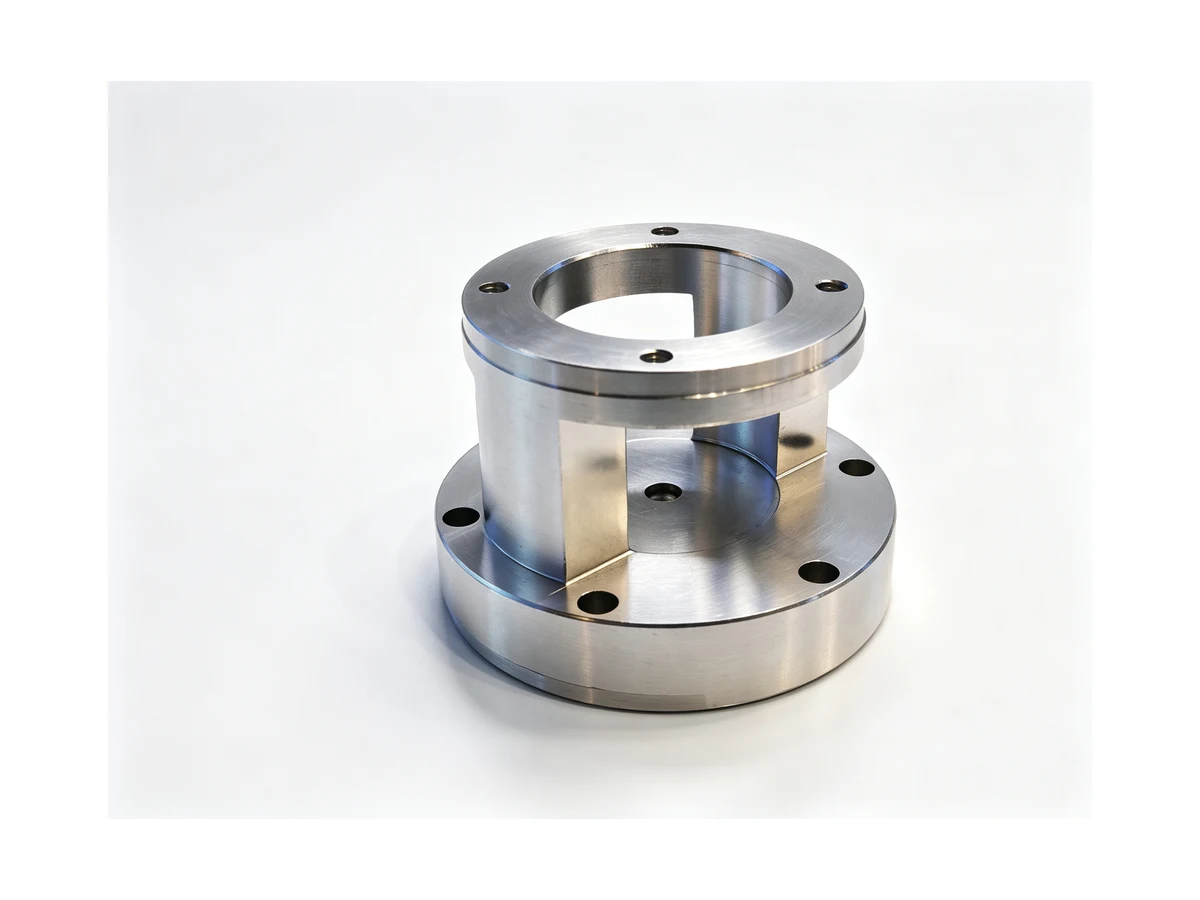 Large machined housing with a flange face, a bored centre and mounting holes