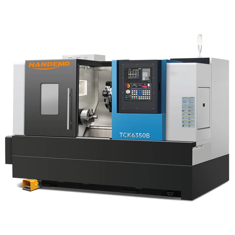 Handemo TCK6350B slant bed CNC lathe, three-quarter view