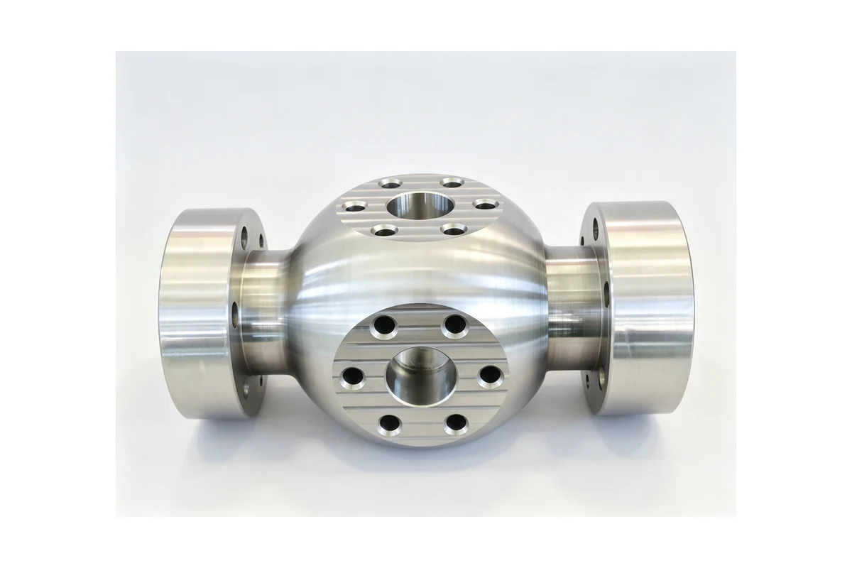 Machined manifold valve body with several flanged ports for a hydraulic circuit