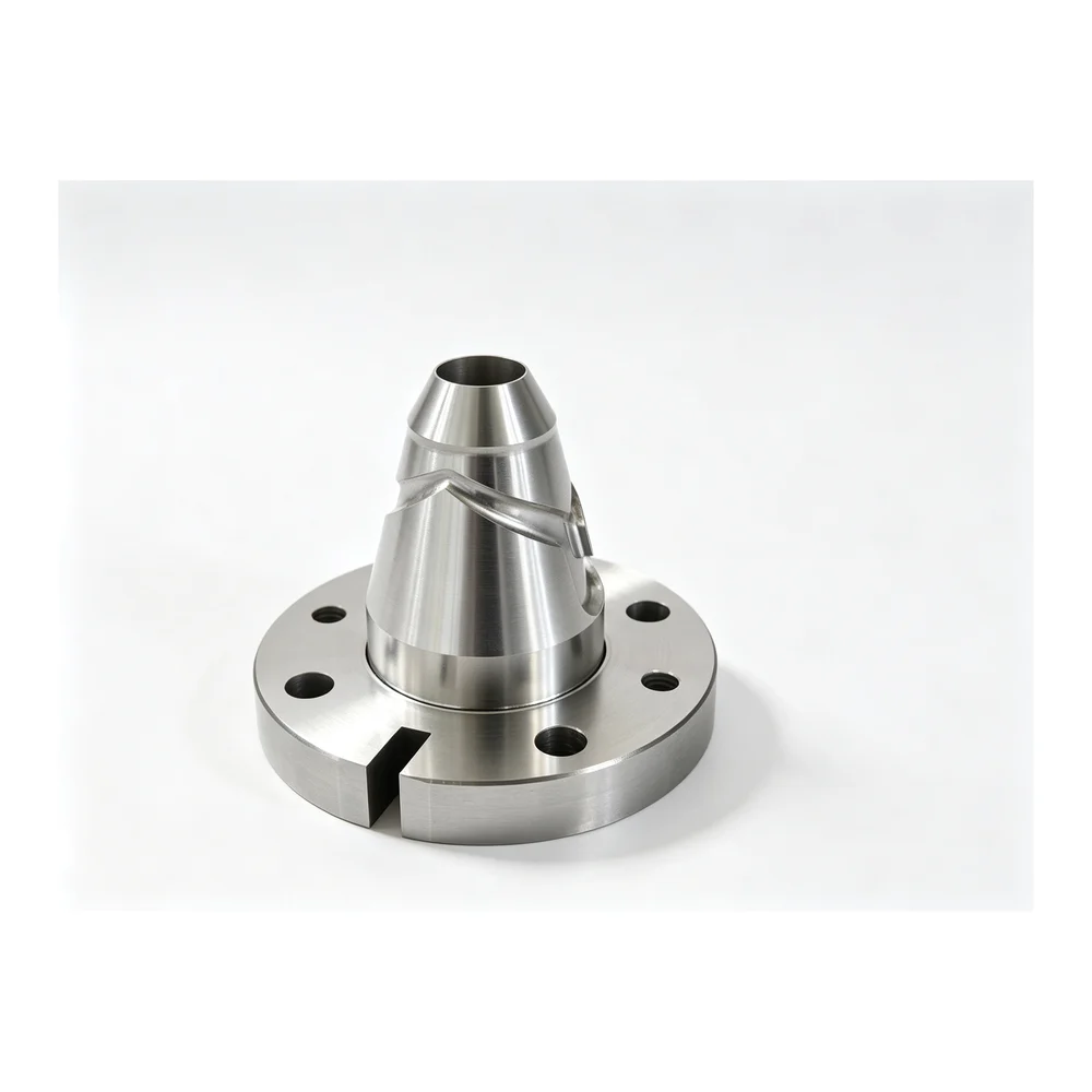 Turned flange sleeve with bore, bolt holes and side holes from one setup