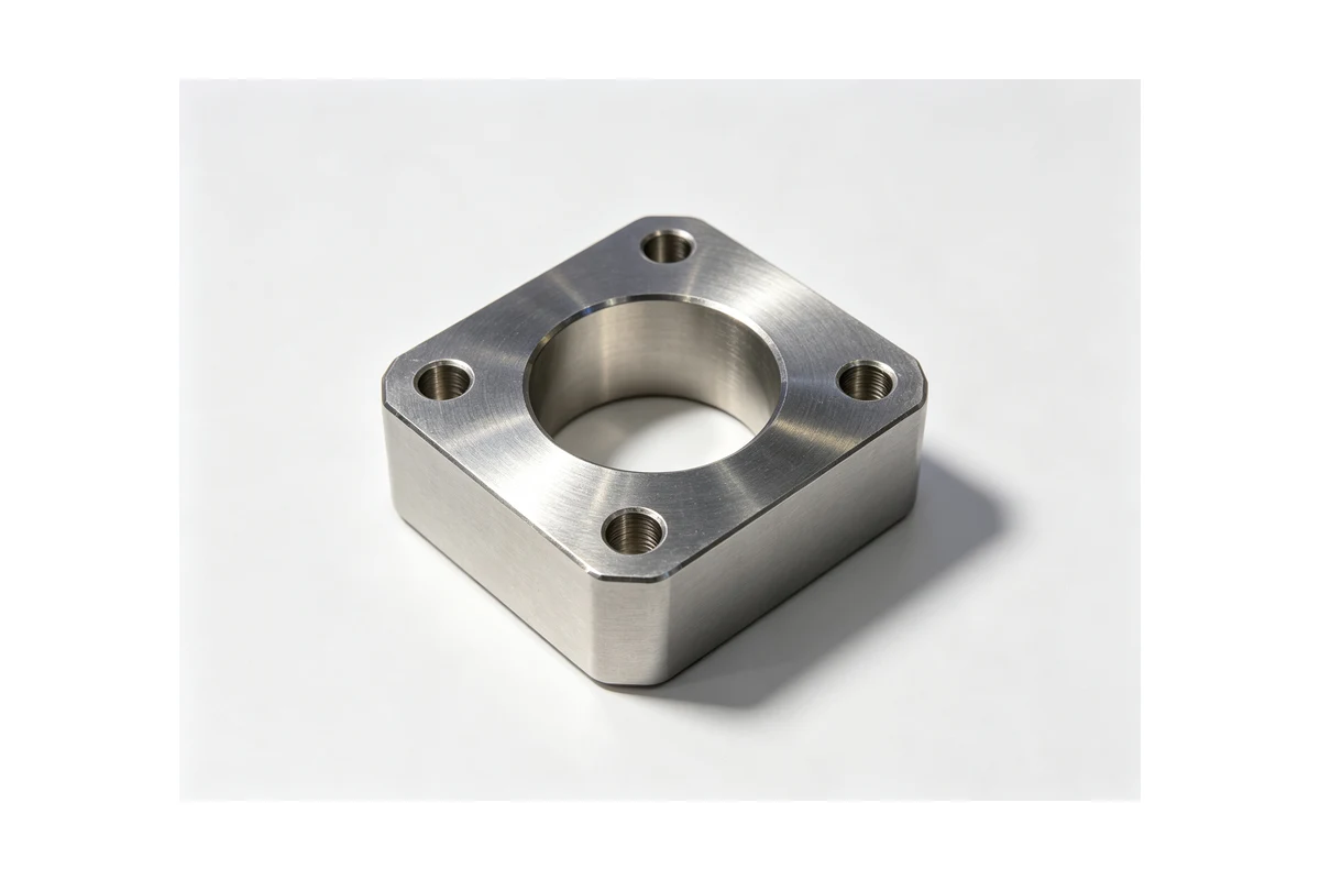 Machined square mould plate with bored centre and four corner pockets