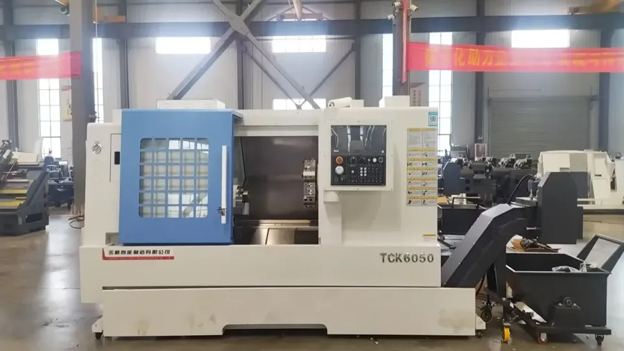 TCK6050 CNC slant bed lathe used for stainless steel shaft turning
